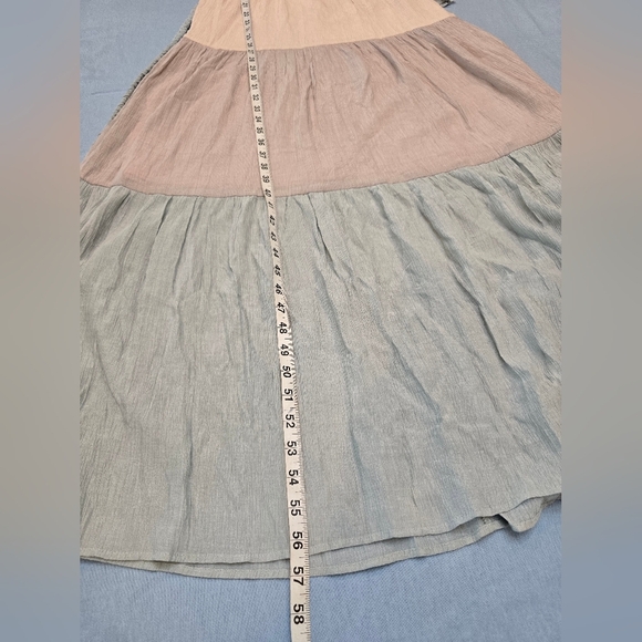 FLYING TOMATO Sz XS Beige Color Block Crinkle Gauze Ruffle Tier Maxi Dress Boho - Picture 5 of 14